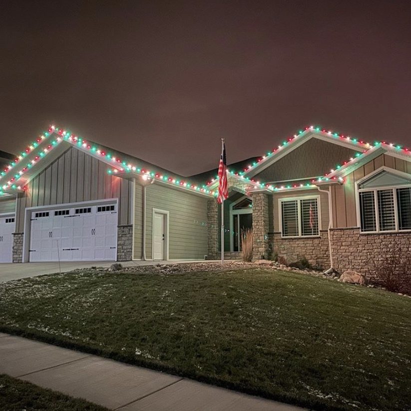 House with installed Christmas lights