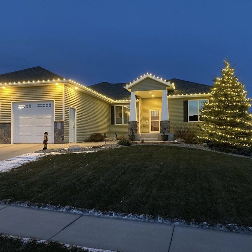 House with installed Christmas lights