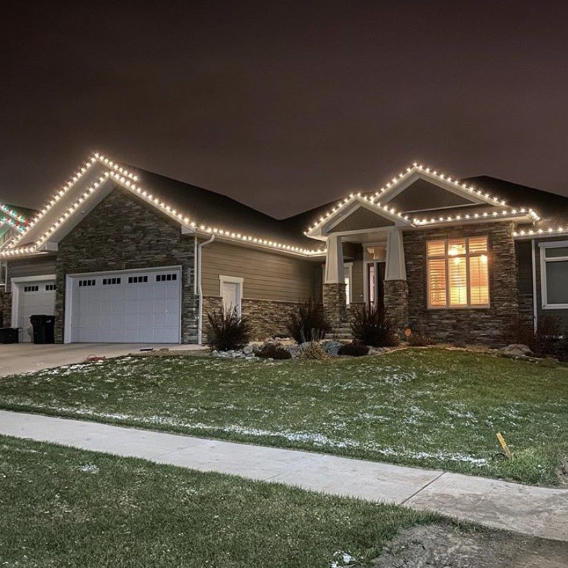 House with installed Christmas lights